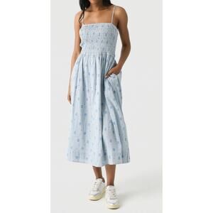 NWT Ciao Lucia Mael Dandelion Floral Cotton Voile Smocked Midi Dress Blue Medium